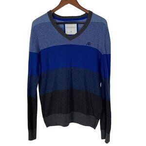 Aeropostale Wool Blend Blue Colorblock V-Neck Sweater Size Medium